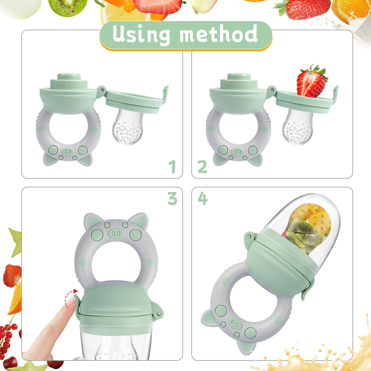 4pcs/set Silicone Fruit & Vege - Baby Food Feeder 评论和价格